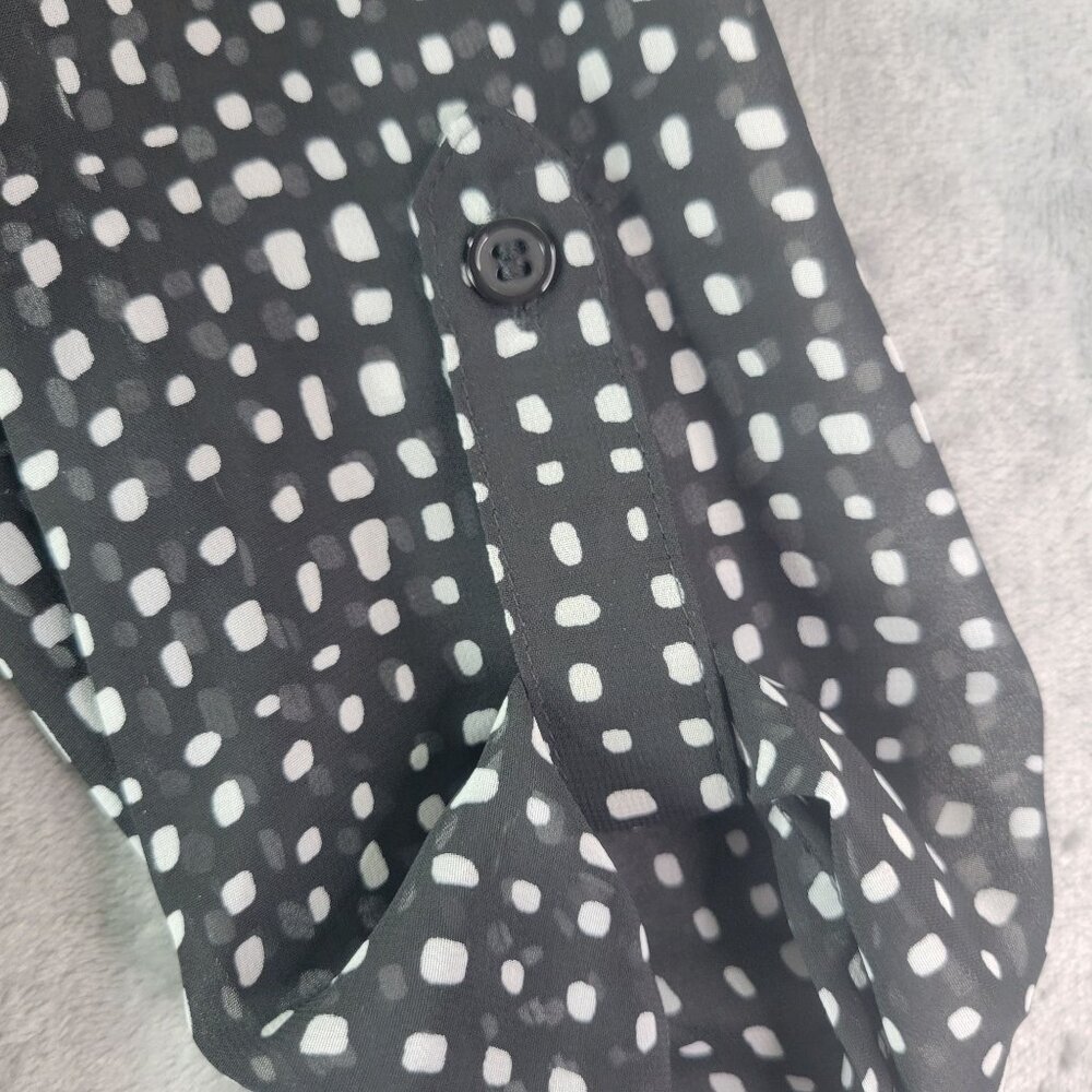 Alyx Womens Sheer Shirt Dress‎ Black White Dot Print Button Front Size S Career - Picture 4 of 12